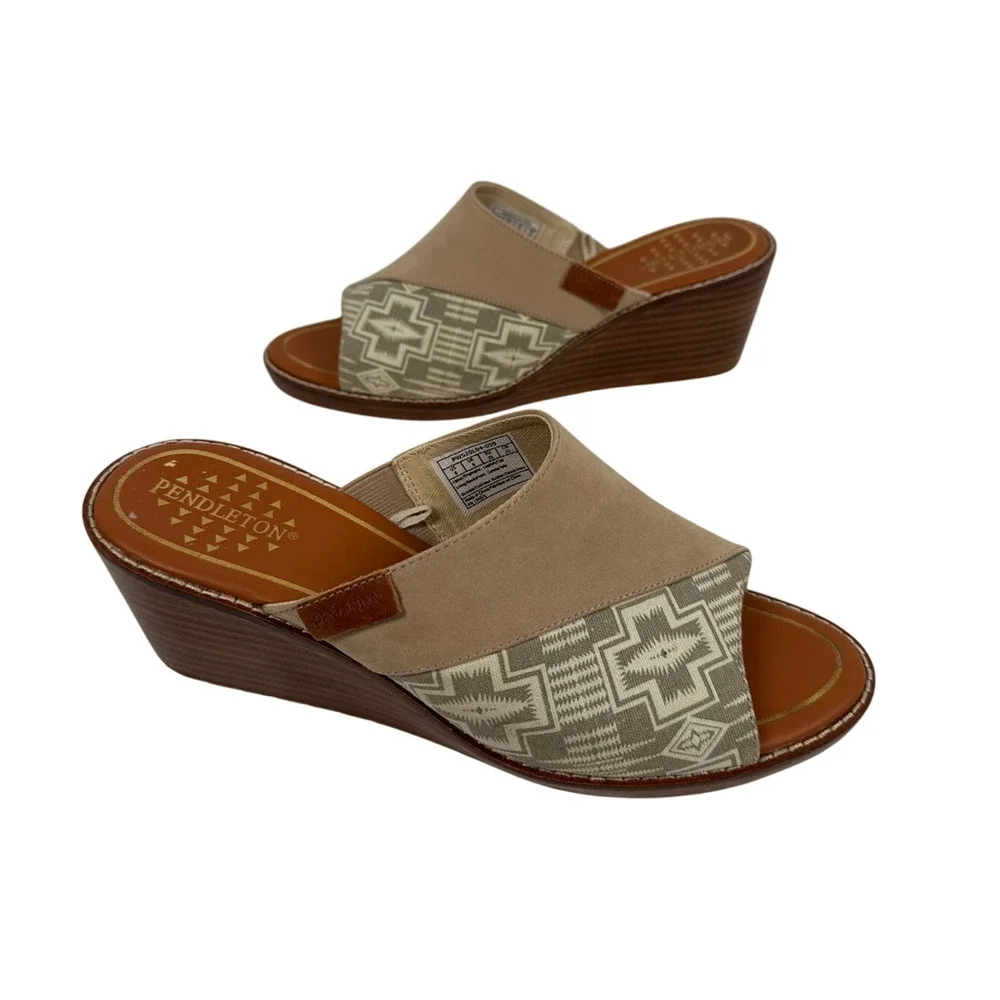 Pendleton Sandals Slip On Wedge Womens 8 Leather‎ Aztec Boho Southwestern